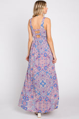 Blue Floral Front Button Maxi Dress