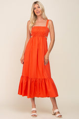 Orange Sleeveless Cutout Ruffle Hem Maxi Dress