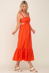 Orange Sleeveless Cutout Ruffle Hem Maxi Dress