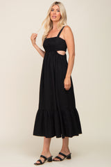 Black Sleeveless Cutout Ruffle Hem Maxi Dress