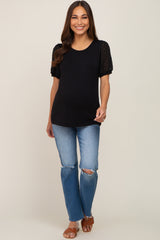 Black Swiss Dot Contrast Sleeve Maternity Top