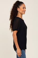 Black Swiss Dot Contrast Sleeve Top