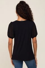 Black Swiss Dot Contrast Sleeve Top