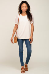 Beige Swiss Dot Contrast Sleeve Top