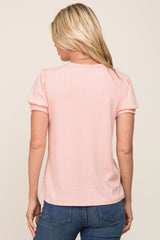 Light Pink Textured Ribbed Short Puff Sleeve Top