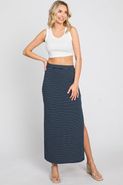 Navy Striped Side Slit Maxi Skirt