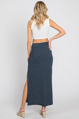 Navy Striped Side Slit Maxi Skirt