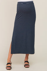 Navy Striped Side Slit Maternity Maxi Skirt