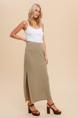 Light Olive Striped Side Slit Maxi Skirt