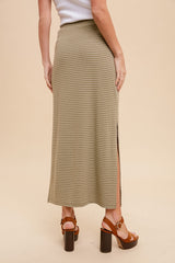 Light Olive Striped Side Slit Maxi Skirt