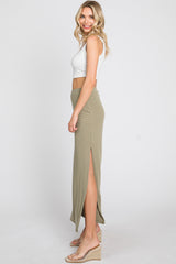 Light Olive Striped Side Slit Maxi Skirt