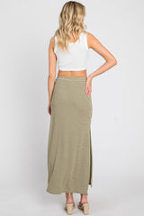 Light Olive Striped Side Slit Maxi Skirt