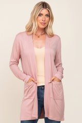 Mauve Open Front Side Pocket Maternity Cardigan