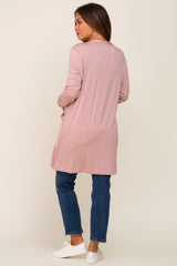 Mauve Open Front Side Pocket Maternity Cardigan