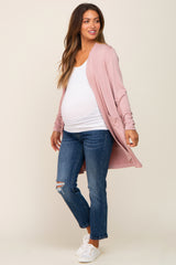 Mauve Open Front Side Pocket Maternity Cardigan