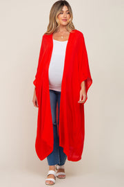 Red Open Front Long Maternity Coverup