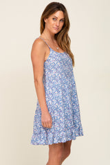 Blue Floral Tiered Sleeveless Dress