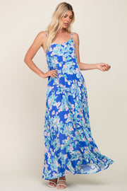 Blue Floral Sleeveless Maxi Dress