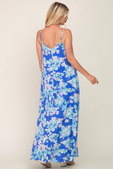 Blue Floral Sleeveless Maxi Dress