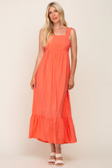 Coral Sleeveless Ruffe Hem Maternity Maxi Dress