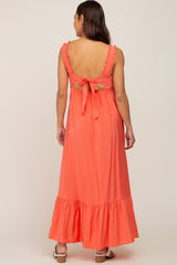 Coral Sleeveless Ruffe Hem Maternity Maxi Dress