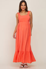 Coral Sleeveless Ruffe Hem Maternity Maxi Dress