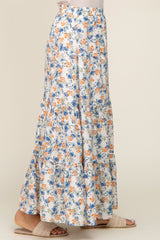 Ivory Floral Tiered Maxi Skirt