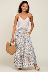 Ivory Floral Tiered Maxi Skirt