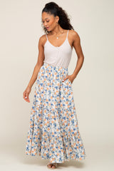 Ivory Floral Tiered Maxi Skirt