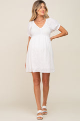 Ivory Smocked Textured V-Neck Maternity Dress