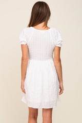 Ivory Smocked Textured V-Neck Dress