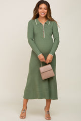 Olive Collared Button Front Midi Maternity Sweater Dress