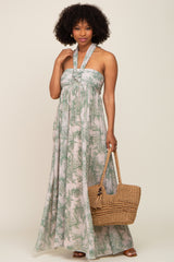 Green Floral Halter Chiffon Maternity Maxi Dress