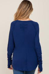 Navy Exposed Seam Long Sleeve Maternity Top