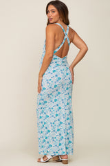 Blue Floral Criss Cross Back Maternity Maxi Dress