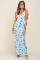 Blue Floral Criss Cross Back Maternity Maxi Dress