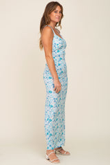 Blue Floral Criss Cross Back Maxi Dress