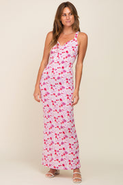 Magenta Floral Criss Cross Back Maxi Dress