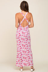 Magenta Floral Criss Cross Back Maxi Dress