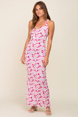 Magenta Floral Criss Cross Back Maxi Dress