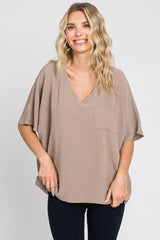 Taupe Oversized V-Neck Pocket Front Blouse