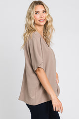 Taupe Oversized V-Neck Pocket Front Blouse