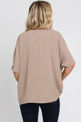 Taupe Oversized V-Neck Pocket Front Blouse