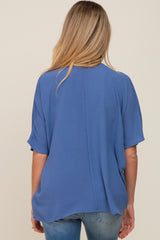 Blue Oversized V-Neck Pocket Front Maternity Blouse