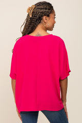 Fuchsia Oversized V-Neck Pocket Front Blouse