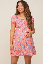 Coral Floral Short Sleeve Maternity Dress