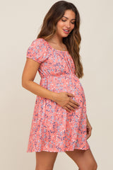 Coral Floral Short Sleeve Maternity Dress