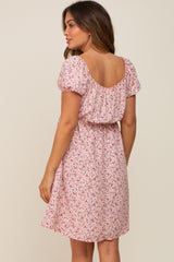 Light Pink Floral Shirred Short Sleeve Maternity Dress