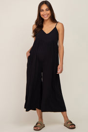 Black Sleeveless Cropped Wide Leg Maternity Jumpsuit