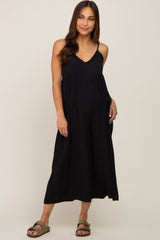 Black Sleeveless Cropped Wide Leg Maternity Jumpsuit